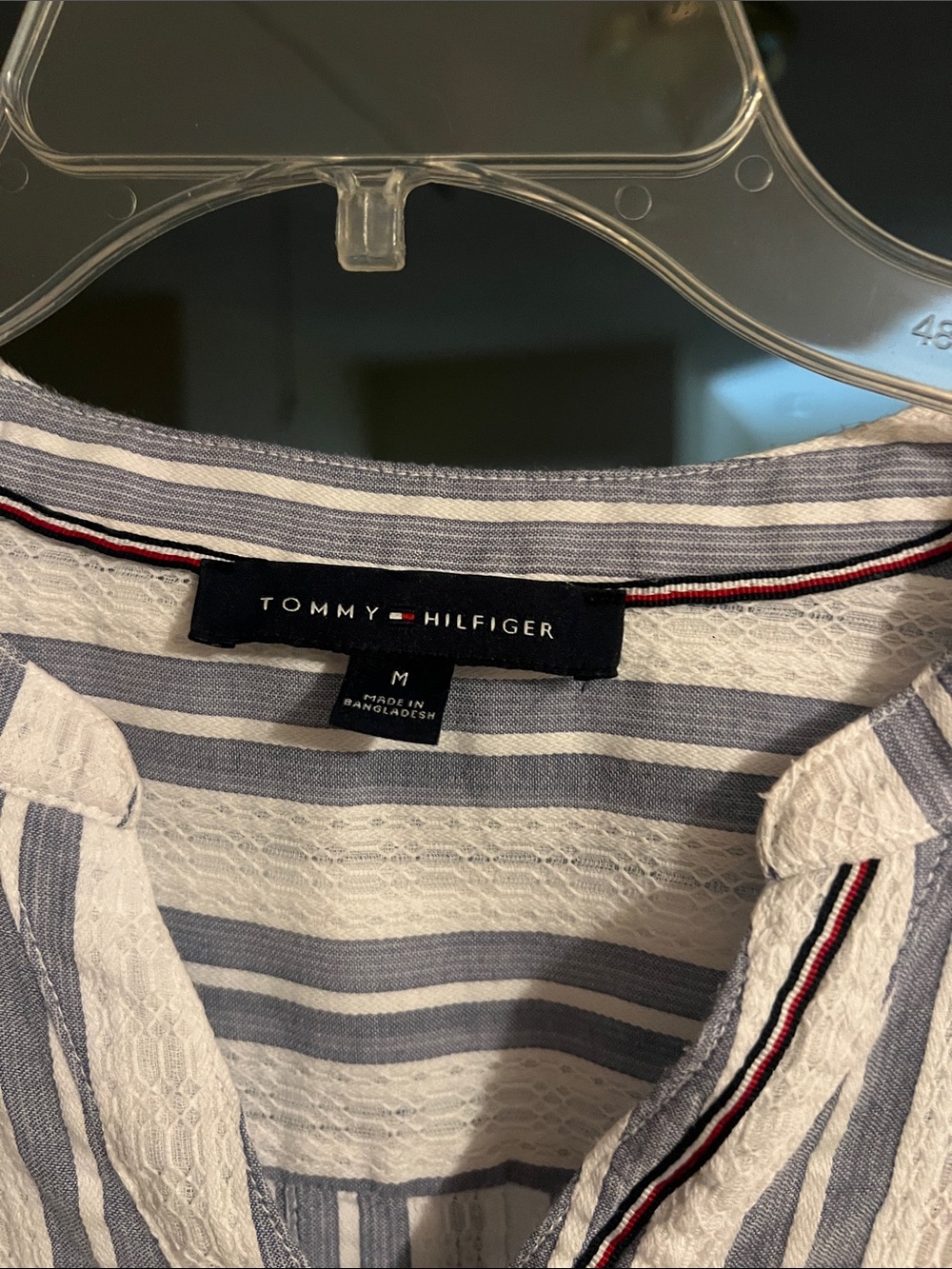 Tommy Hilfiger Blue and Cream Vertical Stripe Casual Button-Down - Picture 2 of 3